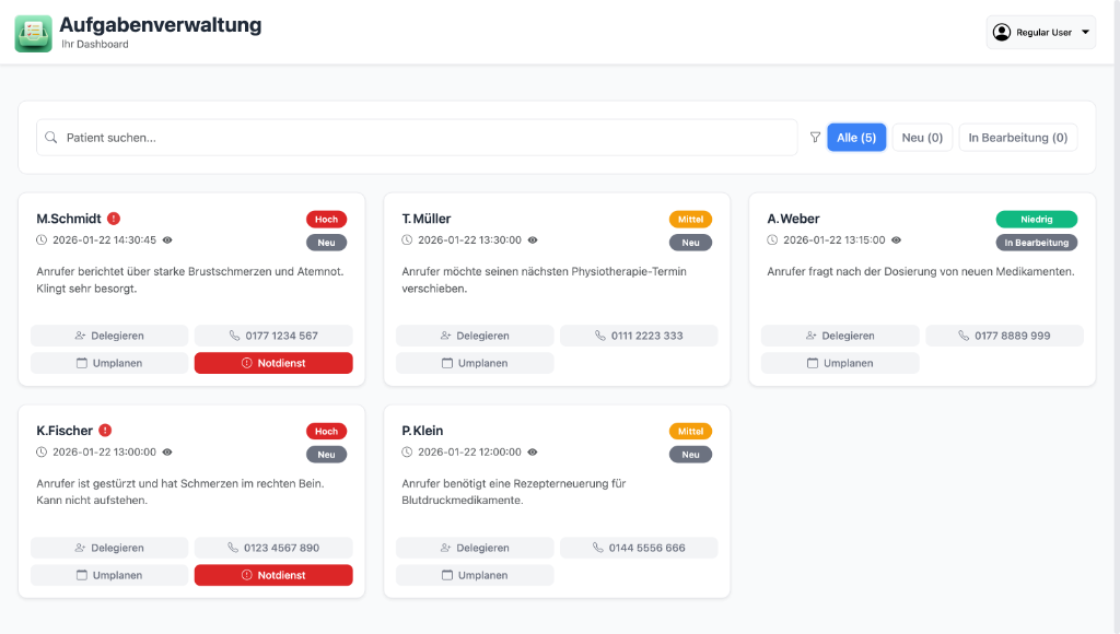 Taskboard Dashboard mit Aufgabenverwaltung